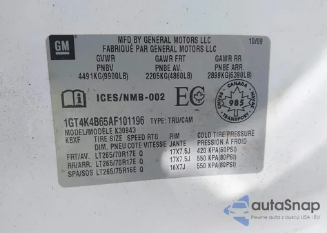 2010 GMC Sierra 3500Hd Slt from USA, damaged, VIN 1GT4K4B65AF101196